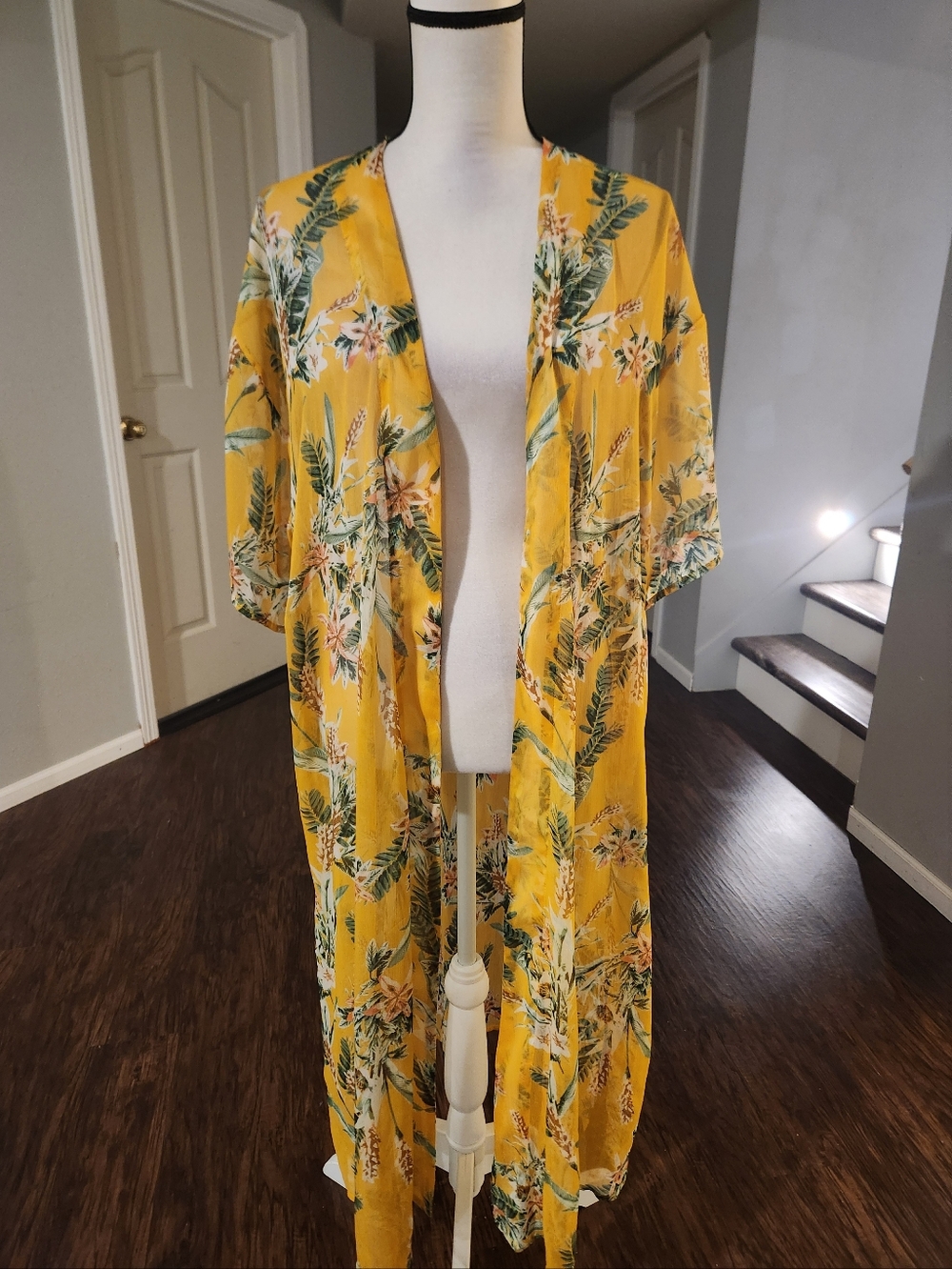 Golden Yellow And Green Tropical Floral Kimono